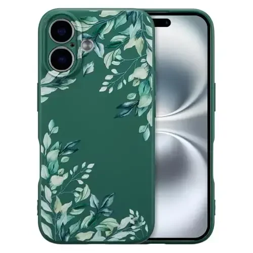 RALEAVO iPhone 16 uchun g‘ilof, suyuq silikon qopqoq, qizlar va ayollar uchun yoqimli barg naqshli gul telefon qopqog‘i, iPhone 16 (6.1