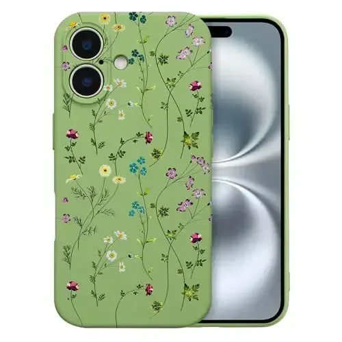 RALEAVO iPhone 16 uchun gul naqshli g‘ilof, qizlar uchun suyuq silikonli, yoqimli gul shoxchali, ingichka yumshoq rezina himoya g‘ilofi iPhone 16 (6.1