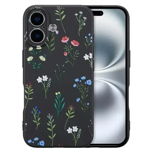 RALEAVO iPhone 16 uchun gul naqshli g‘ilof, suyuq silikon qopqoq, qizlar va ayollar uchun gul ромашка naqshli yoqimli telefon qopqog‘i, iPhone 16 uchun ingichka yumshoq rezina himoya telefon qutisi (6,1