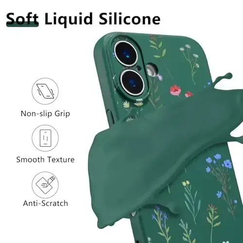 RALEAVO iPhone 16 uchun gulli g'ilof, gulli ромашка naqshli suyuq silikon qopqoq, qizlar uchun yoqimli telefon qopqog'i, ayollar uchun yupqa yumshoq rezina himoya telefon qopqog'i iPhone 16 (6.1