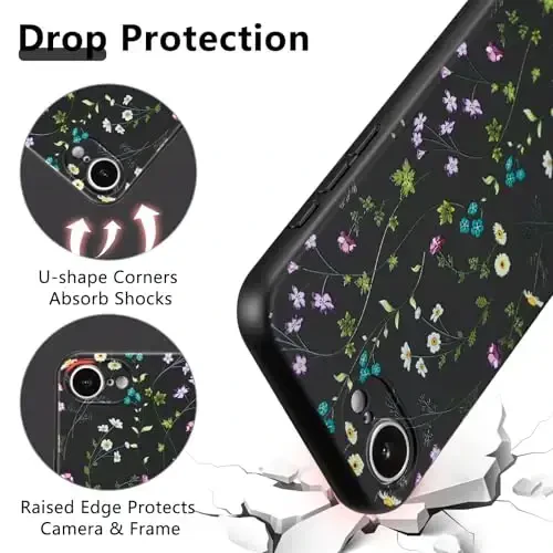 RALEAVO Floral Case for iPhone 16e,Liquid Silicone Cover with Cute Flower Branch Pattern for Girls Women Slim Soft Rubber Protective Phone Case for iPhone 16e (6.1
