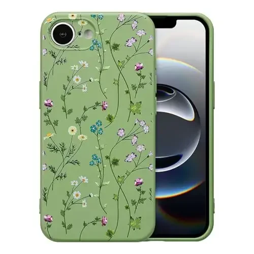 RALEAVO Floral Case for iPhone 16e,Liquid Silicone Cover with Cute Flower Branch Pattern for Girls Women Slim Soft Rubber Protective Phone Case for iPhone 16e (6.1
