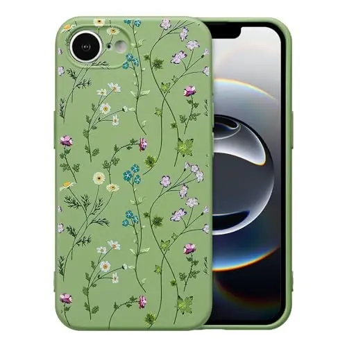RALEAVO Floral Case for iPhone 16e,Liquid Silicone Cover with Cute Flower Branch Pattern for Girls Women Slim Soft Rubber Protective Phone Case for iPhone 16e (6.1