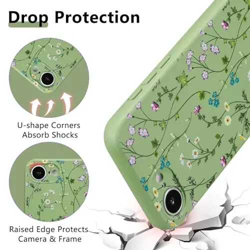 RALEAVO Floral Case for iPhone 16e,Liquid Silicone Cover with Cute Flower Branch Pattern for Girls Women Slim Soft Rubber Protective Phone Case for iPhone 16e (6.1