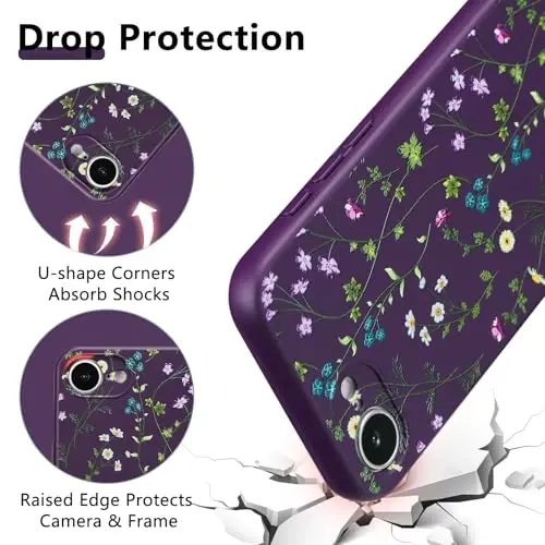 RALEAVO iPhone 16e uchun gulli g'ilof, qizlar uchun chiroyli gul shoxli naqshli suyuq silikon qopqoq Ayollar uchun ingichka yumshoq rezina himoya telefon g'ilofi iPhone 16e (6,1