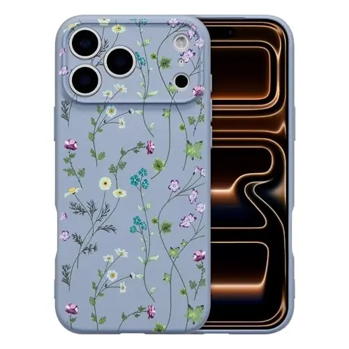 RALEAVO Floral Case for iPhone 17 Pro,Liquid Silicone Cover with Cute Flower Branch Pattern for Girls Women Slim Soft Rubber Protective Phone Case for iPhone 17 Pro (6.3