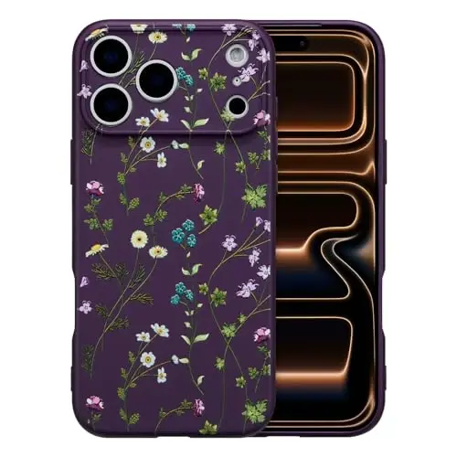 RALEAVO Floral Case for iPhone 17 Pro,Liquid Silicone Cover with Cute Flower Branch Pattern for Girls Women Slim Soft Rubber Protective Phone Case for iPhone 17 Pro (6.3