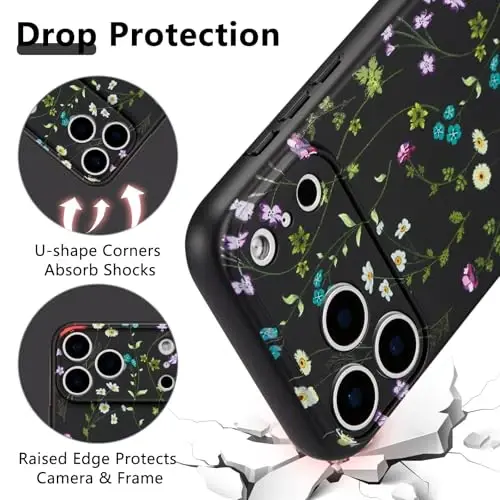 RALEAVO iPhone 17 Pro Max uchun gul novdasi naqshli gulli g‘ilof, qizlar va ayollar uchun suyuq silikon qopqoq, yupqa yumshoq rezina himoya telefon g‘ilofi iPhone 17 Pro Max (6.9