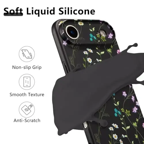 RALEAVO Floral Case for iPhone Air,Liquid Silicone Cover with Cute Flower Branch Pattern for Girls Women Slim Soft Rubber Protective Phone Case for iPhone Air (6.5