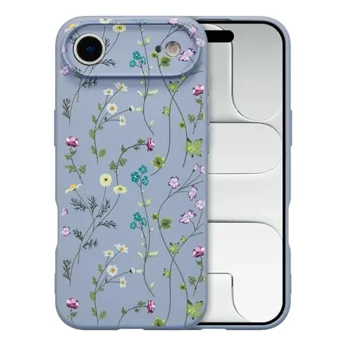RALEAVO Floral Case for iPhone Air,Liquid Silicone Cover with Cute Flower Branch Pattern for Girls Women Slim Soft Rubber Protective Phone Case for iPhone Air (6.5