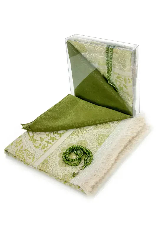 Ramadan Special Set 9 - Prayer Rug - Cover - Rosary - Boxed-Green - 1