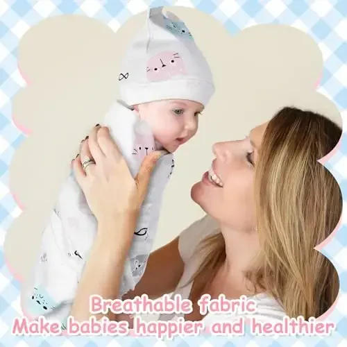 Ramede 6 Pack Swaddle Blanket with Hats Swaddle Outfit for 0-3 Months Newborn Sacks Soft Cotton Wearable Baby Shower Gifts for Girl and Boy - 6