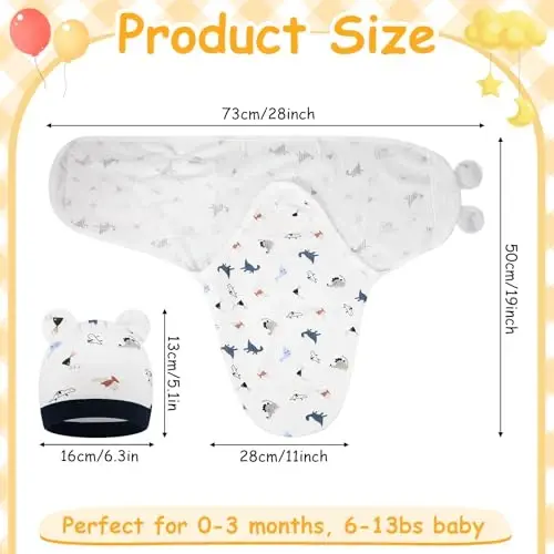 Ramede 6 Pack Baby Swaddle Blanket with Hats 0-3 Oylik yangi tug'ilgan chaqaloqlar uchun uyqu qopchasi yumshoq paxta qiz va o'g'il bolalar uchun - 2
