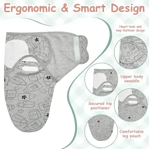 Ramede 6 Pack Baby Swaddle Blanket with Hats 0-3 Oylik yangi tug'ilgan chaqaloqlar uchun uyquga o'rash Qiz va bola uchun yumshoq paxtadan yasalgan kiyim - 3
