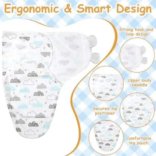 Ramede 6 Pack Baby Swaddle Blanket with Hats 0-3 Oylik Yangi Tug'ilgan Chaqaloqlar uchun Yumshoq Paxtadan Qilingan Kiyinadigan Qiz va O'g'il Bolalar uchun Uyqu uchun Yenglar - 3
