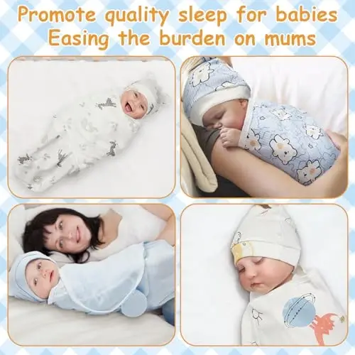 Ramede 6 Pack Baby Swaddle Blanket with Hats 0-3 Oylik Yangi Tug'ilgan Chaqaloqlar uchun Yumshoq Paxtadan Qilingan Kiyinadigan Qiz va O'g'il Bolalar uchun Uyqu uchun Yenglar - 5