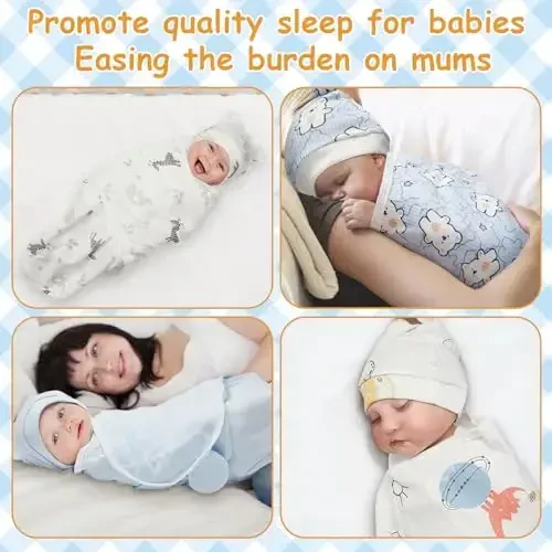 Ramede 6 Pack Baby Swaddle Blanket with Hats Sleep Swaddle for 0-3 Months Newborn Sacks Soft Cotton Wearable for Girl and Boy - 5