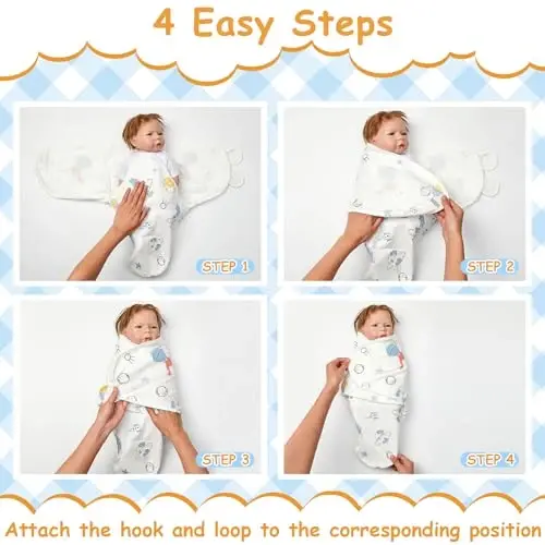 Ramede 6 Pack Baby Swaddle Blanket with Hats Sleep Swaddle for 0-3 Months Newborn Sacks Soft Cotton Wearable for Girl and Boy - 4