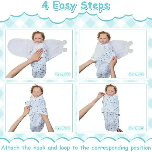 Ramede 6 Pack Swaddle Blanket with Hats Swaddle Outfit for 0-3 Months Newborn Sacks Soft Cotton Wearable Baby Shower Gifts for Girl and Boy - 9