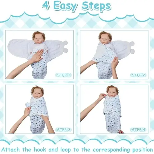 Ramede 6 Pack Swaddle Blanket with Hats Swaddle Outfit for 0-3 Months Newborn Sacks Soft Cotton Wearable Baby Shower Gifts for Girl and Boy - 4