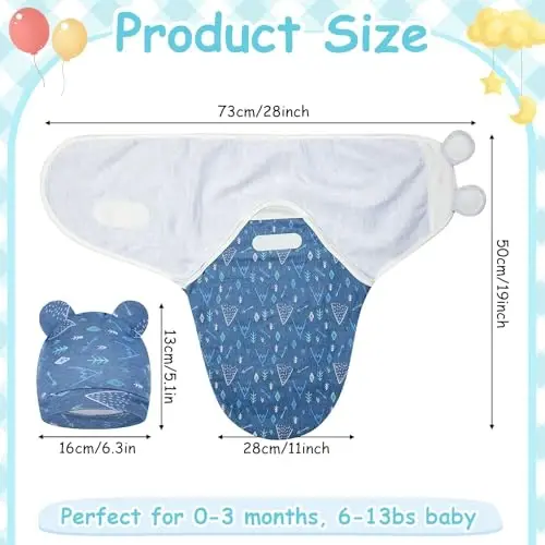 Ramede 6 Pack Swaddle Blanket with Hats Swaddle Outfit for 0-3 Months Newborn Sacks Soft Cotton Wearable Baby Shower Gifts for Girl and Boy - 3