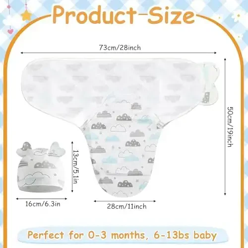 Ramede 6 Pack Baby Swaddle Blanket with Hats Sleep Swaddle for 0-3 Months Newborn Sacks Soft Cotton Wearable for Girl and Boy - 2
