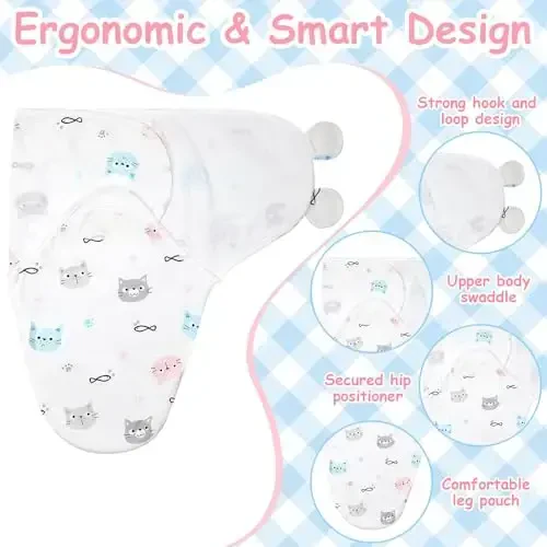 Ramede 6 Pack Swaddle Blanket with Hats Swaddle Outfit for 0-3 Months Newborn Sacks Soft Cotton Wearable Baby Shower Gifts for Girl and Boy - 3