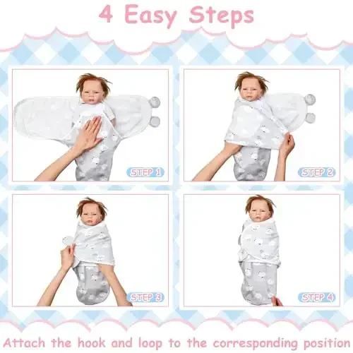 Ramede 6 Pack Swaddle Blanket with Hats Swaddle Outfit for 0-3 Months Newborn Sacks Soft Cotton Wearable Baby Shower Gifts for Girl and Boy - 4