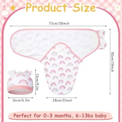 Ramede 6 Pack Baby Swaddle Blanket with Hats Sleep Swaddle for 0-3 Months Newborn Sacks Soft Cotton Wearable for Girl and Boy - 2