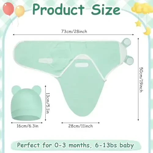 Ramede 6 Pack Baby Swaddle Blanket with Hats Sleep Swaddle for 0-3 Months Newborn Sacks Soft Cotton Wearable for Girl and Boy - 4