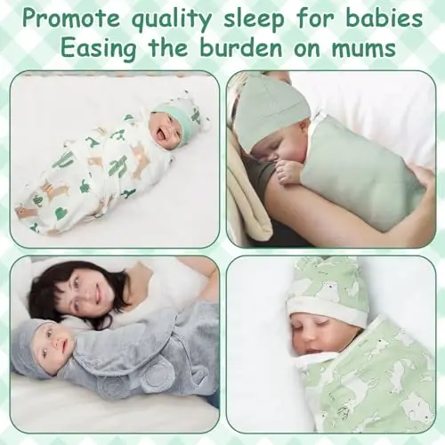 Ramede 6 Pack Baby Swaddle Blanket with Hats Sleep Swaddle for 0-3 Months Newborn Sacks Soft Cotton Wearable for Girl and Boy 