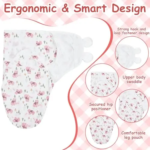 Ramede 6 Pack Baby Swaddle Blanket with Hats Sleep Swaddle for 0-3 Months Newborn Sacks Soft Cotton Wearable for Girl and Boy - 3