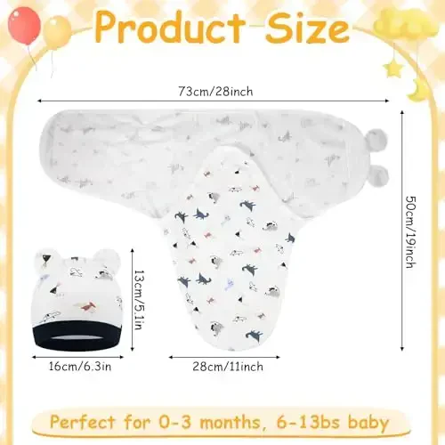 Ramede 6 Pack Baby Swaddle Blanket with Hats Sleep Swaddle for 0-3 Months Newborn Sacks Soft Cotton Wearable for Girl and Boy - 2