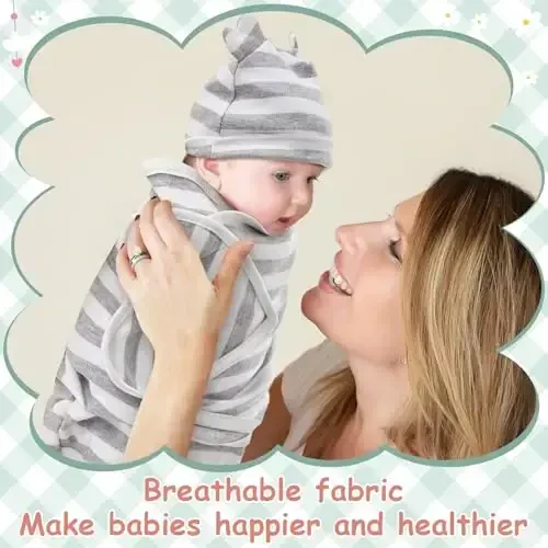 Ramede 6 Pack Baby Swaddle Blanket with Hats Sleep Swaddle for 0-3 Months Newborn Sacks Soft Cotton Wearable for Girl and Boy - 6