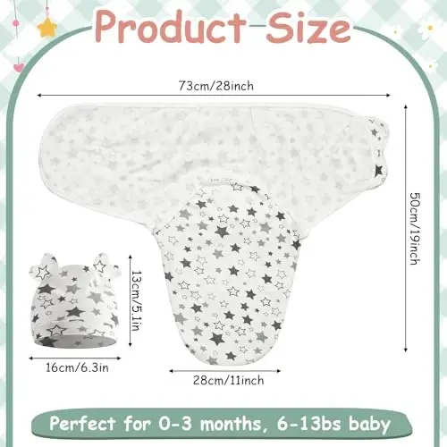 Ramede 6 Pack Baby Swaddle Blanket with Hats Sleep Swaddle for 0-3 Months Newborn Sacks Soft Cotton Wearable for Girl and Boy - 2
