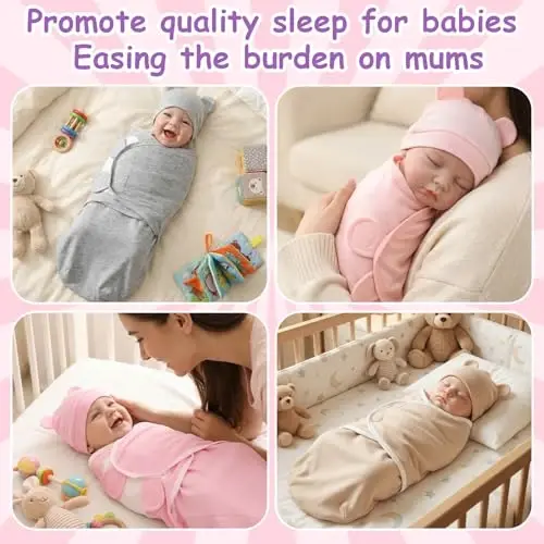 Ramede 6 Pack Baby Swaddle Blankets with Hats,Classic,Light Color | Soft Cotton Wrap for Newborn Boys 0-3 Months, Adjustable Breathable Sleep Sack Set, Skin-comfortable Receiving Blanket - 4
