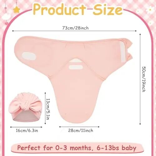 Ramede 6 Pack Baby Swaddle Blankets with Hats,Rosette,Pink | Soft Cotton Wrap for Newborn Boys 0-3 Months, Adjustable Breathable Sleep Sack Set, Skin-comfortable Receiving Blanket - ramede (1)