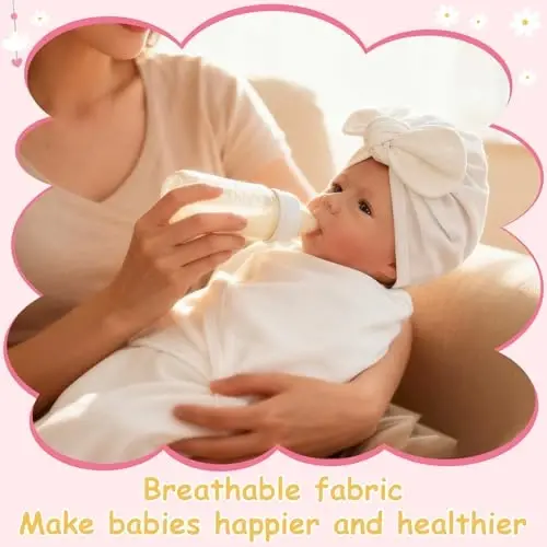 Ramede 6 Pack Baby Swaddle Blankets with Hats,Rosette,Pink | Soft Cotton Wrap for Newborn Boys 0-3 Months, Adjustable Breathable Sleep Sack Set, Skin-comfortable Receiving Blanket - 6