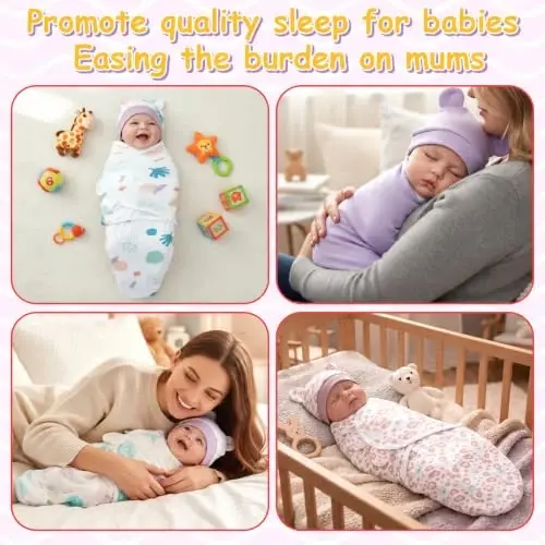 Ramede 6 Pack Baby Swaddle Blankets with Hats,Tree,Purple | Soft Cotton Wrap for Newborn Boys 0-3 Months, Adjustable Breathable Sleep Sack Set, Skin-comfortable Receiving Blanket - 4
