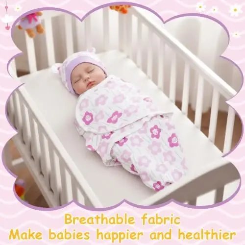 Ramede 6 Pack Baby Swaddle Blankets with Hats,Tree,Purple | Soft Cotton Wrap for Newborn Boys 0-3 Months, Adjustable Breathable Sleep Sack Set, Skin-comfortable Receiving Blanket - 6