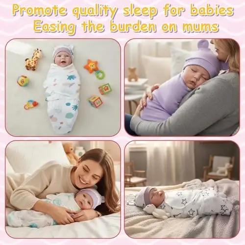 Ramede 6 Pack Swaddle Blanket with Hats for Baby Girl Boy 100% Cotton Swaddles 0-3 Months, Adjustable Breathable Skin Friendly Receiving Blanket Wrap, Essential for Newborns - 4