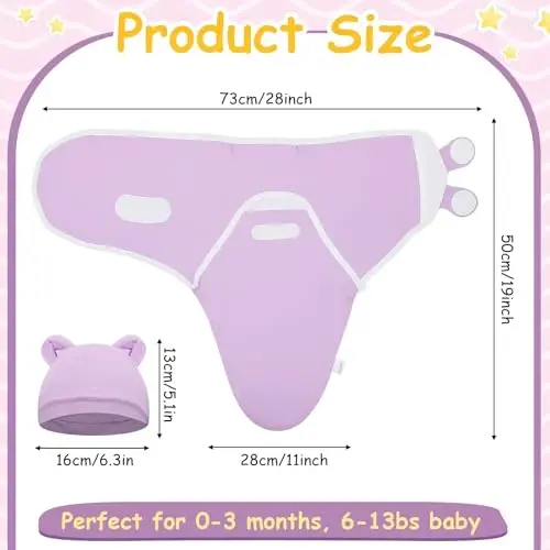 Ramede 6 Pack Swaddle Blanket with Hats for Baby Girl Boy 100% Cotton Swaddles 0-3 Months, Adjustable Breathable Skin Friendly Receiving Blanket Wrap, Essential for Newborns(Tree,Purple) - 3