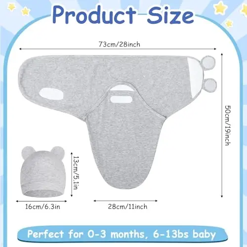 Ramede 6 Pack Swaddle Blanket with Hats for Baby Girl Boy 100% Cotton Swaddles 0-3 Months, Adjustable Breathable Skin Friendly Receiving Blanket Wrap, Essential for Newborns - 2