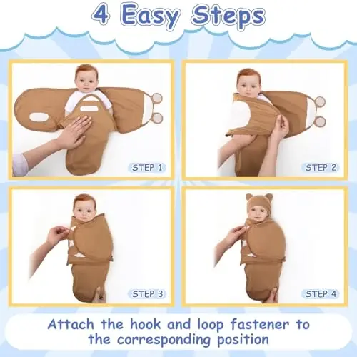 Ramede 6 Pack Swaddle Blanket with Hats for Baby Girl Boy 100% Cotton Swaddles 0-3 Months, Adjustable Breathable Skin Friendly Receiving Blanket Wrap, Essential for Newborns - 4