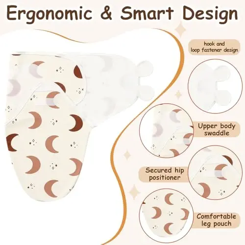 Ramede 6 Pack Swaddle Blanket with Hats for Baby Girl Boy 100% Cotton Swaddles 0-3 Months, Adjustable Breathable Skin Friendly Receiving Blanket Wrap, Essential for Newborns - 3