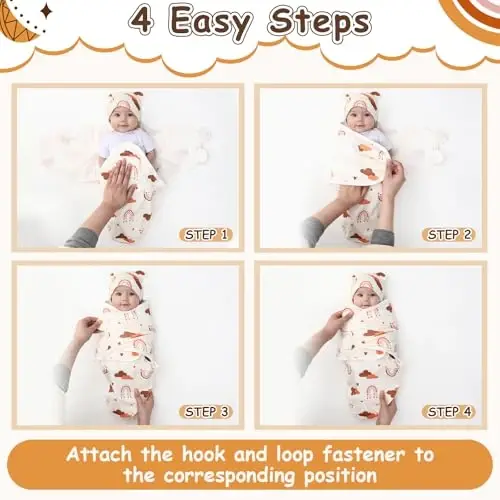 Ramede 6 Pack Swaddle Blanket with Hats for Baby Girl Boy 100% Cotton Swaddles 0-3 Months, Adjustable Breathable Skin Friendly Receiving Blanket Wrap, Essential for Newborns - 4