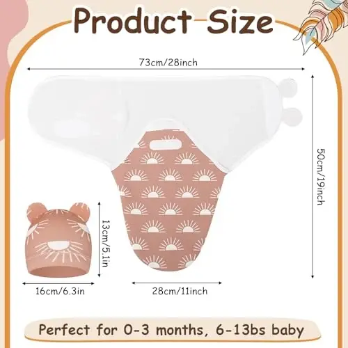 Ramede 6 Pack Swaddle Blanket with Hats for Baby Girl Boy 100% Cotton Swaddles 0-3 Months, Adjustable Breathable Skin Friendly Receiving Blanket Wrap, Essential for Newborns - 2