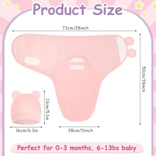 Ramede 6 Pack Swaddle Blanket with Hats for Baby Girl Boy 100% Cotton Swaddles 0-3 Months, Adjustable Breathable Skin Friendly Receiving Blanket Wrap, Essential for Newborns - 2