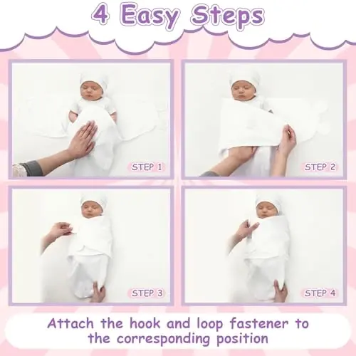 Ramede 6 Pack Swaddle Blanket with Hats for Baby Girl Boy 100% Cotton Swaddles 0-3 Months, Adjustable Breathable Skin Friendly Receiving Blanket Wrap, Essential for Newborns - 4