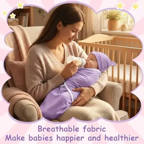 Ramede 6 Pack Swaddle Blanket with Hats for Baby Girl Boy 100% Cotton Swaddles 0-3 Months, Adjustable Breathable Skin Friendly Receiving Blanket Wrap, Essential for Newborns - 5